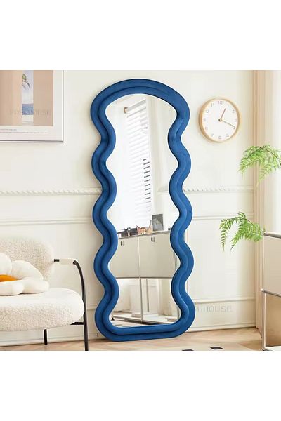 Generic Full-Length Mirror Floor Metal Mirror with Wooden Style 160x60cm Blue