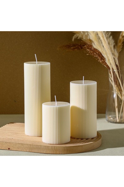 a&p Vanilya kokulu 3 lü Çizgili silindir mum seti : ölçüler (15x5/10x5/7x5)