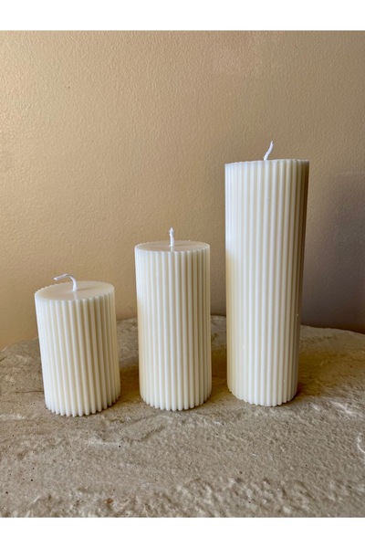 a&p Vanilya kokulu 3 lü Çizgili silindir mum seti : ölçüler (15x5/10x5/7x5)