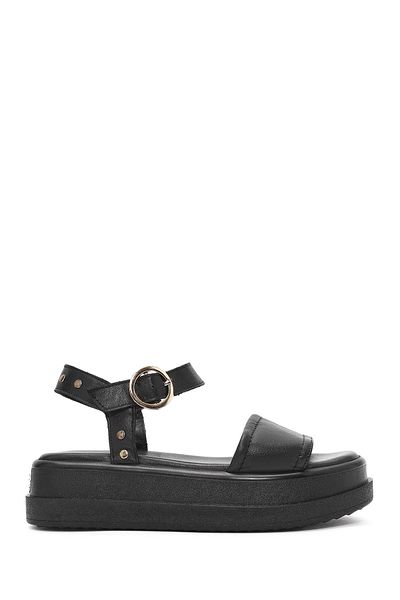 Derimod Women's Black Ankle Buckle Thick Soled Leather Sandals 25Sfd 201518