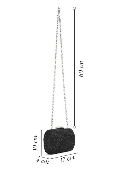 Derimod Women's Black Long Chain Strap Stone Mini Box Evening Dress Bag 25Sbd2961Ts