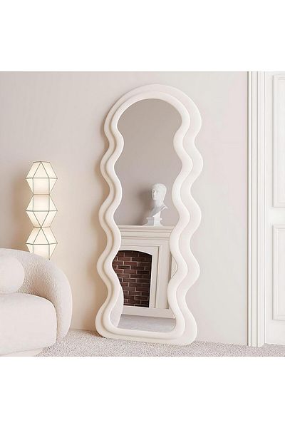 Generic Full-Length Mirror Floor Metal Mirror with Wooden Style 160x60cm Biege