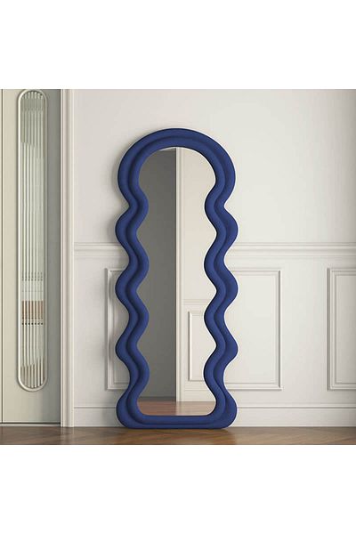 Generic Full-Length Mirror Floor Metal Mirror with Wooden Style 160x60cm Blue