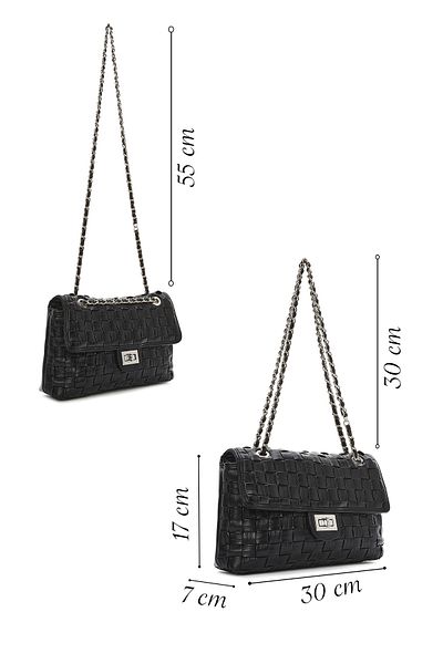 Derimod Women's Black Braided Chain Strap Shoulder Bag 24Wbd 246829