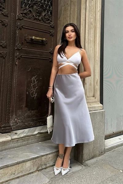 MAUN COLLECTION Keria Bias Cut Satin Skirt 4034-08
