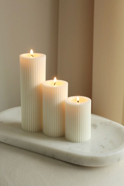 a&p Vanilya kokulu 3 lü Çizgili silindir mum seti : ölçüler (15x5/10x5/7x5)