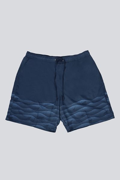 PAUL&SHARK Men's Regular Fit Wave Patterned Navy Blue Swim Shorts with Rope Tie at Waist