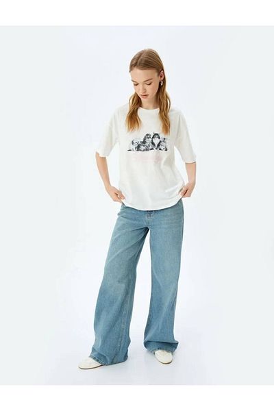 Koton Cat Printed Crew Neck Oversize Short Sleeve Cotton T-Shirt