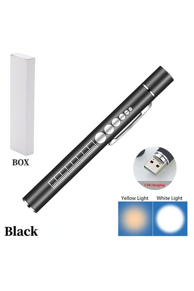 Choice Black 2 In 1 Nursing Flashlight Usb Rechargeable Medical Handy Pen Light Led Torch Lamp With Stainle
