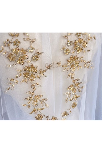 Choice 1pair Golden 1Pair.32*14CM. Sequin Beaded Embroidery Lace Applique. He...