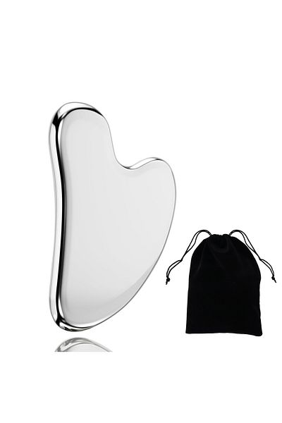 DUTRIEUX 1pc-silver(POUCH) 304 Stainless Steel Gua Sha Facial Tools Face Massage Tools Smooth Sturdy Metal Sc