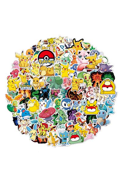 Choice B-100pcs 100pcs Pokemon Sticker Pack Waterproof Anime Stickers Cute Laptop Skin Kawaii Packaging DIY