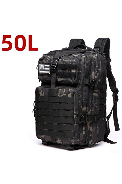 Choice حقيبة ظهر خارجية مقاومة للماء من النايلون 25/50 لتر (أسود مموه) 1000D، حقيبة ظهر للرحلات والصيد والرحلات الخارجية