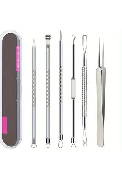 Choice 6Pcs Silver 6Pcs Ultra-Precise Pimple Tweezers Set - Pro Acne and Blackhead Removal Tool -for Effect