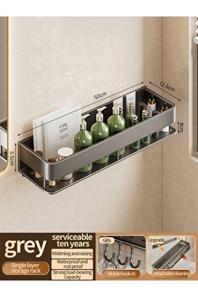 Choice رفوف حمام رمادية مقاس 50 سم، رفوف مثبتة على الحائط لتخزين الشامبو للمط...