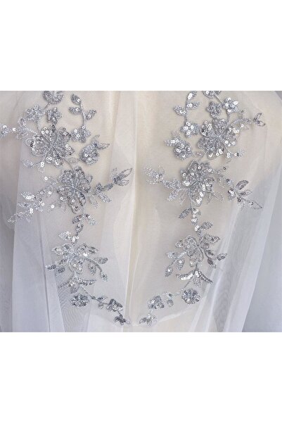 Choice زوج واحد رمادي، مقاس 32*14 سم. تطريز دانتيل بالترتر والخرز. أغطية رأس،...