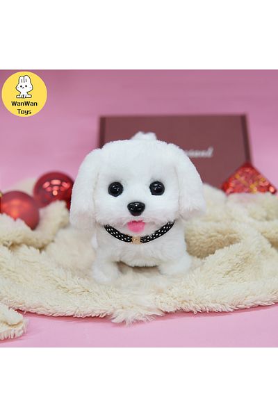 Choice White WanWan Toys Interactive Plush Puppy Dog Toy - Walking, Barking, Wagging Tail, and Stretching -