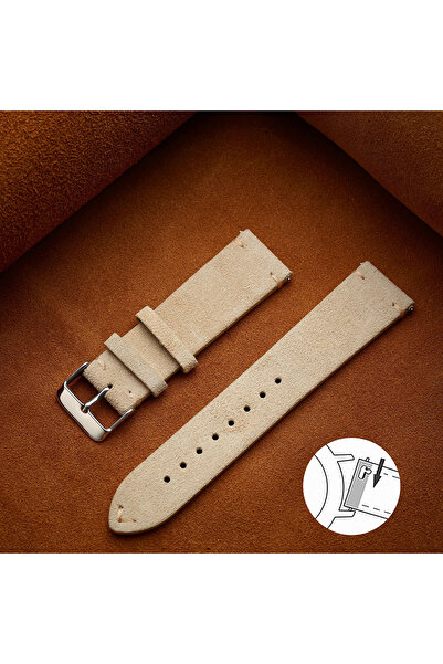 Choice حزام من جلد الغزال الناعم سريع الفك باللون البيج مقاس 20 مم، سوار معصم...