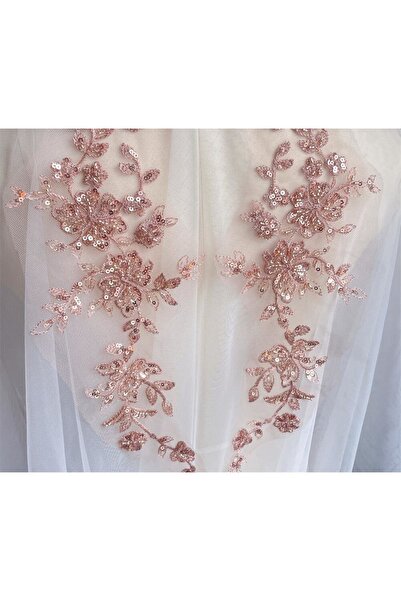 Choice زوج واحد من الذهب الوردي، مقاس 32*14 سم. تطريز دانتيل بالترتر والخرز. ...