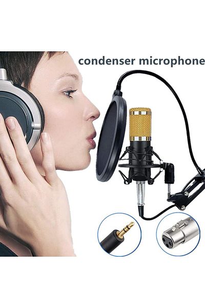 sharpdo Podcast Equipment Bundle BM-800 Mic Kit with Live Sound Card Adjustable Mic Suspension Scissor Arm