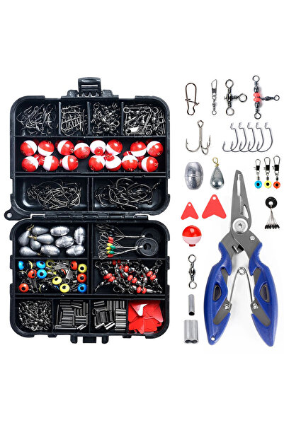 Choice1 مجموعة أدوات صيد الأسماك الخارجية باللون الأحمر، 263 قطعة مع صندوق أدوات بما في ذلك كماشة وخطافات وثقل وزن S