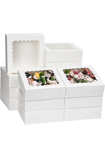 Choice 10Pcs 6x6x3in WHITE Multi pcs Cookie Boxes with Window White Treat Boxes Pie Boxes Pastry Boxes for
