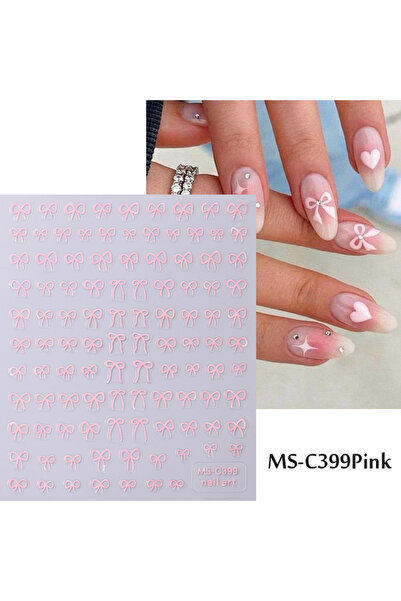 Choice ملصقات أظافر فنية بتصميم فيونكة صغيرة باللونين الأسود والأبيض والوردي ...