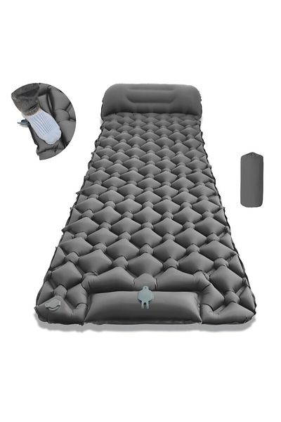 Choice LT-04Gray وسادة نوم قابلة للطي للتخييم في الهواء الطلق، مرتبة قابلة للنفخ على الشاطئ مع وسائد خفيفة الوزن للغاية