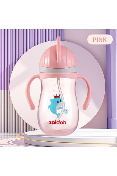 Choice Pink 350ml V Shape Straw Sippy Cup Infant Baby Slide Lid Training Drinking Water Bottle Cups Cartoon