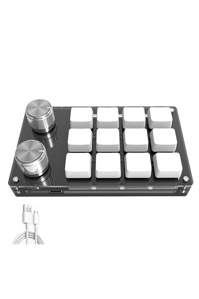 Romoral HX-K12 White USB Macro Custom Mini Keyboard 12 Keys 2 Knob Programming DIY Mechanical Keyboard Gamin