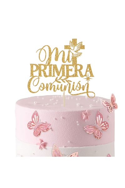 Choice Gold 1PC My first communion cake topper in Spanish,used for God's blessing decoration, birthday cake