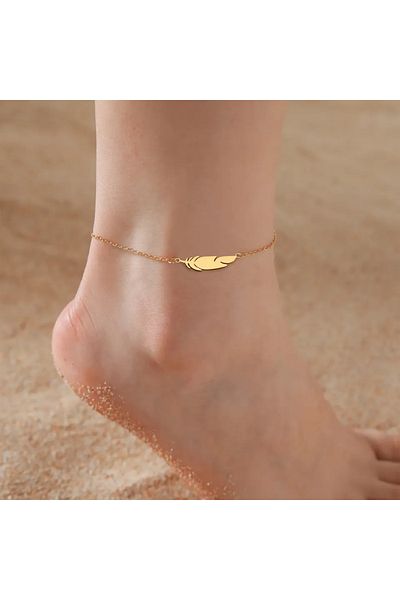 Choice AMS80054C Tiny Korean Chain Cat Charm Anklet For Women Gold Color Leaf Heartbeat Silver Plating Cat