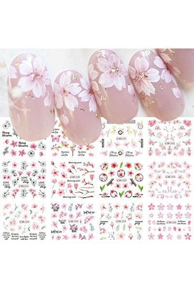 Choice ملصقات أظافر مائية بتصميم زهرة ساكورا BN2545-2556، 12 تصميمًا، زهر الك...