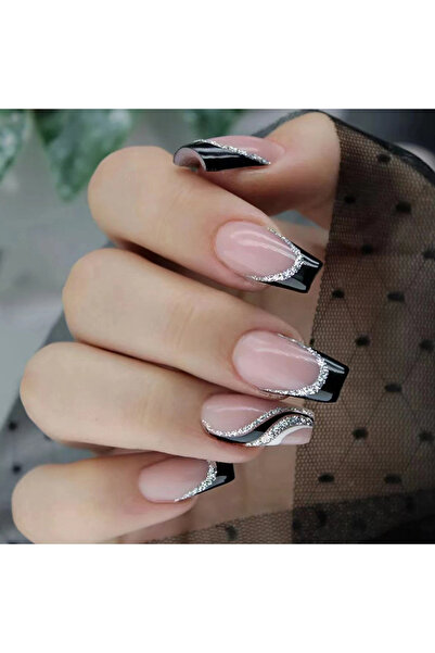 Choice QHW298 24 قطعة أظافر فرنسية قصيرة لامعة مع 1 جيلي جل و 1 مبرد أظافر