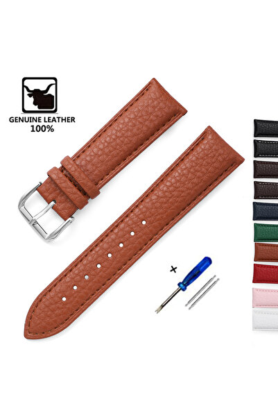 Choice سوار ساعة من الجلد الناعم بنمط الليتشي بني فاتح مقاس 20 مم، 14 مم، 16 ...