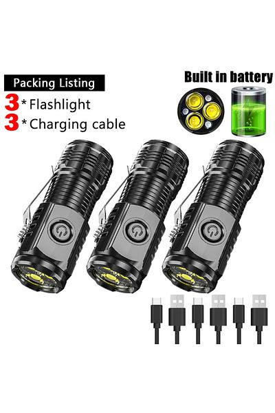 KENSUN 3PCS M45 Portable Mini LED Flashlight Powerful 3*Wick Small Pocket Torch USB Rechargeable Strong Lig