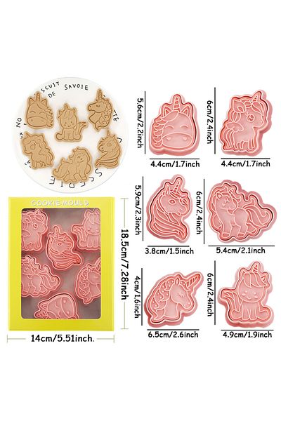 Choice 6pcs Set 6pcs/set Unicorn Cookies Cutters Plastic Cartoon Pressable Biscuit Mold Confectionery Cooki