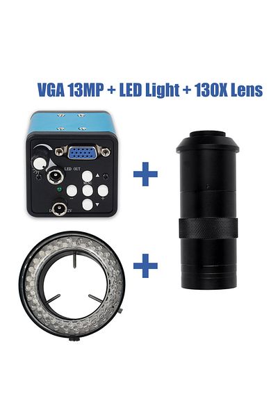 KUAIQU 130X Zoom 13MP-VGA-LED EU Plug 13MP VGA Video Microscope Camera 1080P + Zoom 1-130X C-mount Lens + B