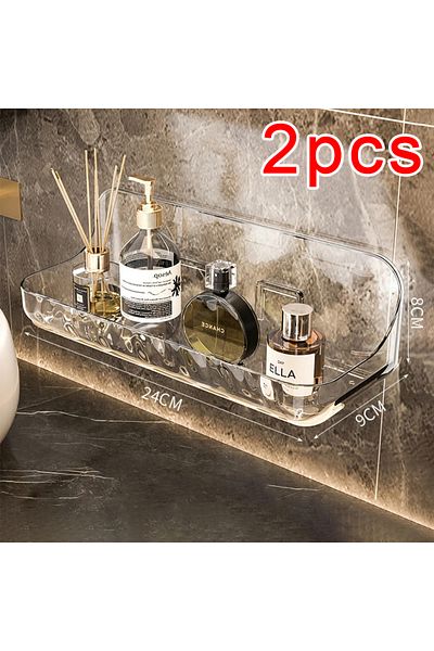 Choice1 L-pcs Acrylic Transparent Storage Rack Bathroom Wall Mounted Punch Free Cosmetic Storage Tray Makeup