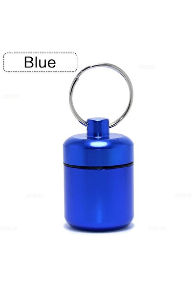 Choice1 Style 1 Blue Aluminum Alloy Pill Keychain Holder Small Pill Box Pill Case Waterproof Pill Organizer