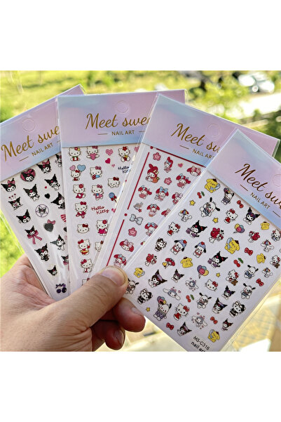 Choice مجموعة E (4 قطع) 4 قطع/مجموعة واحدة من ملصقات الأظافر ثلاثية الأبعاد Kawaii Sanrioed، ملصقات أظافر كرتونية Hello Kitty Kuromi Melody