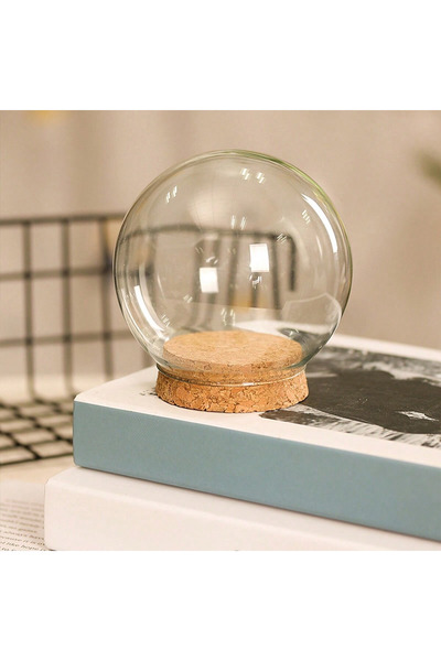 Choice مزهرية شفافة صغيرة الحجم بقبة زجاجية لتزيين المنزل بقاعدة من الخيزران ...