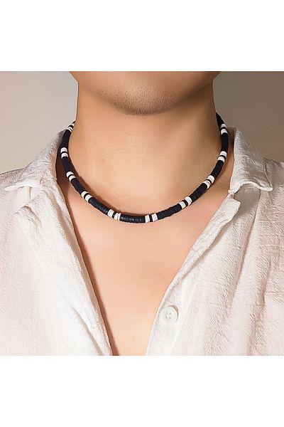 Choice black IngeSight.Z Minimalist Black White Color Soft Clay Beads Choker Necklaces for Women Men Statem