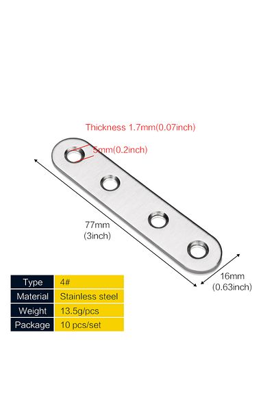 Choice 10pcs 77X16mm Flat Straight Brace Brackets 1.5-7.3 Inch Stainless Steel Mending Joining Plates Repai