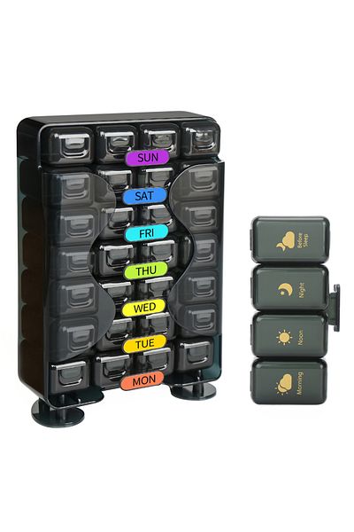 Choice1 Black Weekly Pill Organizer 4 Times a Day Pill Organizer with Drawer Designed Large Pill Box Travel
