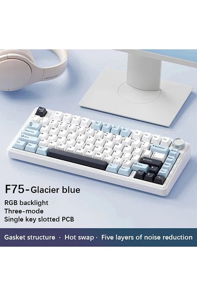 Choice White Switch Glacier Blue AULA Mechanical Keyboard F75 2.4GWireless/Bluetooth/Wired Gaming Mechanica