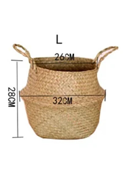 Choice سلة خوص من الأعشاب البحرية بطول 32 سم، مصنوعة من الخيزران، مع أصيص زهو...