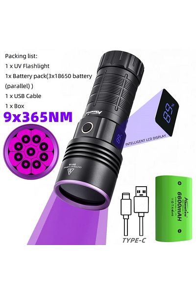 Choice Black Sv119-365nm 180w Lcd 9x365nm Powerful Uv Led Flashlight Rechargeable Blacklight Curing Catdog