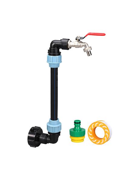 Choice A 3/4 Inch Gooseneck IBC Tank Adaptor With Outlet Valve 3/4 Inch Gooseneck Coarse Thread 2 Way Bras.