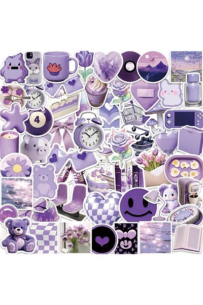 Choice 56pcs 56PCS Cartoon Purple PVC Sticker Aesthetic Children's Korean Decoration Scrapbooking Stationer